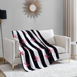 Juicy Couture Cabana Plush Black Striped 50"X70" Fuzzy Throw Blanket - Luxurious Microfiber Plush Blanket for Ultimate Comfort and Cozy Warmth plushshop