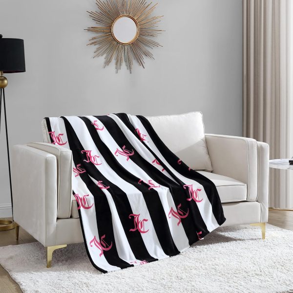 Juicy Couture Cabana Plush Black Striped 50"X70" Fuzzy Throw Blanket - Luxurious Microfiber Plush Blanket for Ultimate Comfort and Cozy Warmth plushshop