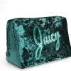 Juicy Couture Green Makeup Bag Cosmetics Organizer Travel Essentials Zip Top Wedge Crushed Velvet Sequin Logo bag