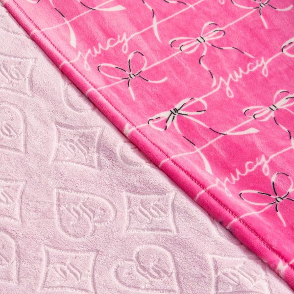 Juicy Couture Plush Throw Blanket Set - 2 Piece Set: 50" x 70" & 60"x 90", Royal Embossed/Bow blanket flower