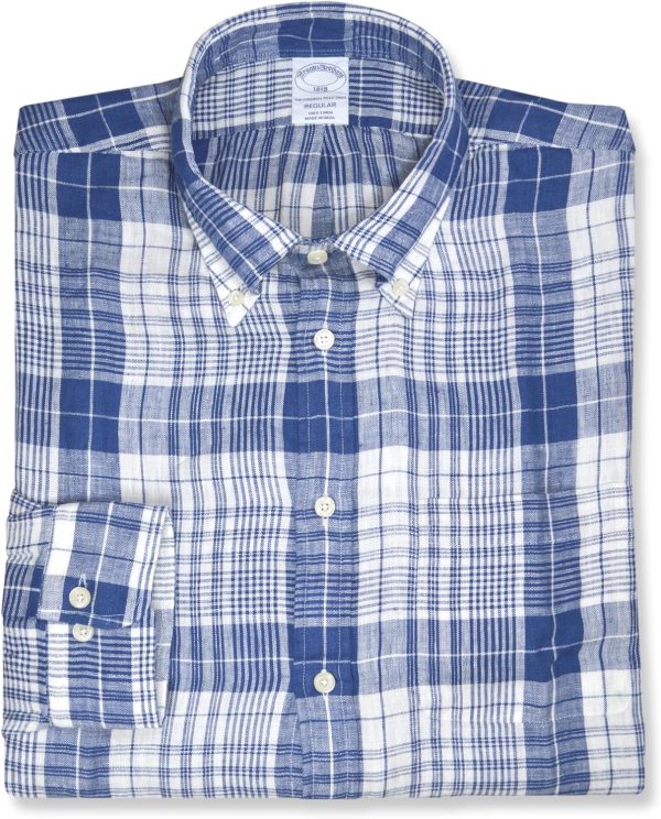 Brooks Brothers Men's 100% Linen The Original Polo Plaid Long Sleeve Shirt, brothers conflict