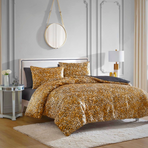 Juicy Couture Full/Queen Leopard Satin Comforter Set - Cheetah Print 3-Piece Machine Washable Reversible Animal Print Bedding Comforter and Sham Set