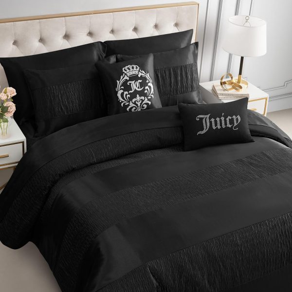 Juicy Couture Glam Night Black Stripe Queen/Full Size Comforter Bedding Set Ensemble - 5 Piece Set nighthawk