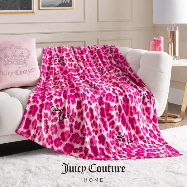 Juicy Couture Luxurious Throw Blanket for Couch - 50” x 70” Inches - Regent Leopard Print Blanket - Plush & Cozy Throw Blanket - Decorative Blankets for Sofas, Throws for Chairs, and Beds – Pink-3