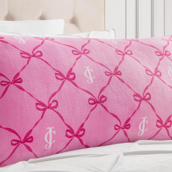 Juicy Couture 18" x 36" Plush Body Pillow, Pink Bow Lattice-3