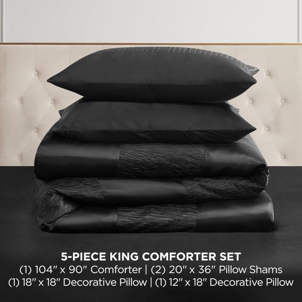 Juicy Couture Glam Night Black Stripe King Size Comforter Bedding Set Ensemble - 5 Piece Set-1