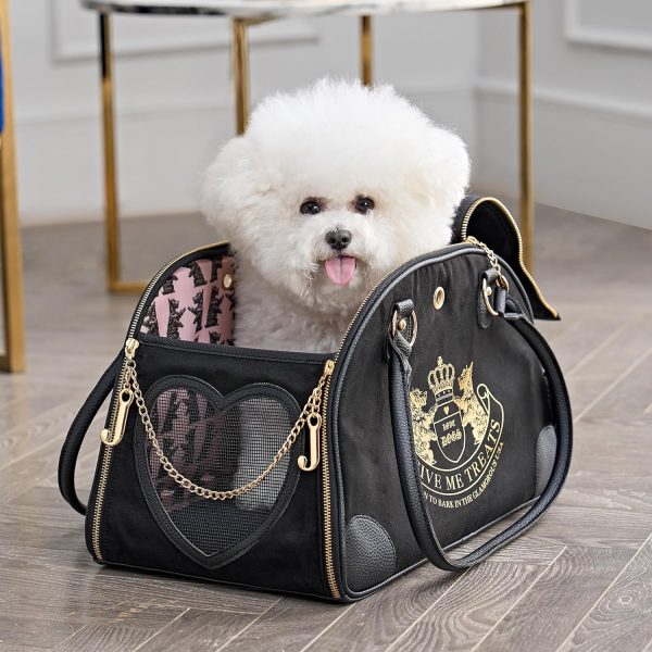 Juicy Couture Give Me Treats Pet Carrier - Stylish Black Travel Bag for Small Dogs and Cats-0