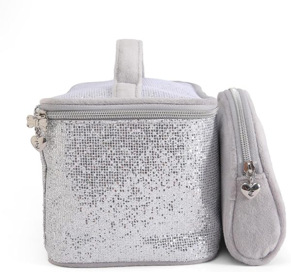 Juicy Couture Silver Makeup Bag Cosmetics Organizer Travel Essentials Train Case Coin Purse Glitter Rhinestone Velour makeupforever
