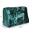 Juicy Couture Green Makeup Bag Cosmetics Organizer Travel Essentials Zip Top Wedge Crushed Velvet Sequin Logo makeup table