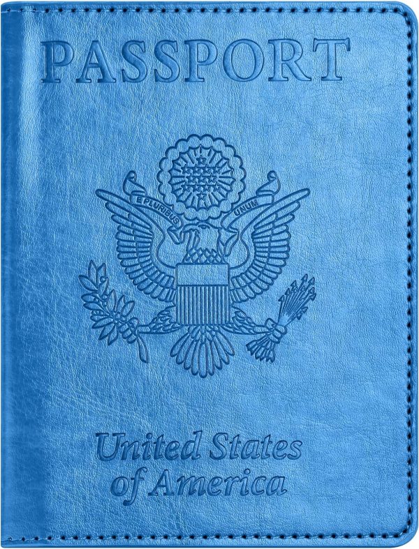 Eoehro Unisex-Adult Passport and Vaccine Card Holder Combo, Sky Blue, Faux Leather, RFID Protected android system webview