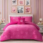 Juicy Couture Plush Reversible Embossed Crown 4-Piece Full/Queen Comforter Set with Decorative Pillow, Hot Pink plushshop