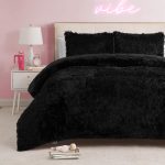 Juicy Couture Shaggy Faux Fur Black Full/Queen Comforter Set - Soft and Cozy 3-Piece Machine Washable Bedding Comforter and Sham Set juicy couture bag