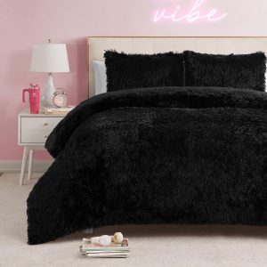 Juicy Couture Shaggy Faux Fur Black Full/Queen Comforter Set - Soft and Cozy 3-Piece Machine Washable Bedding Comforter and Sham Set juicy couture bag