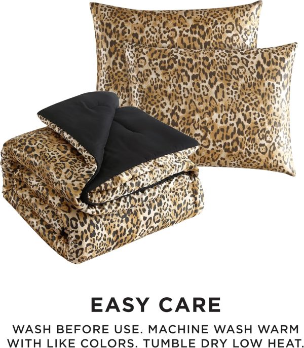 Juicy Couture Full/Queen Leopard Satin Comforter Set - Cheetah Print 3-Piece Machine Washable Reversible Animal Print Bedding Comforter and Sham Set-4