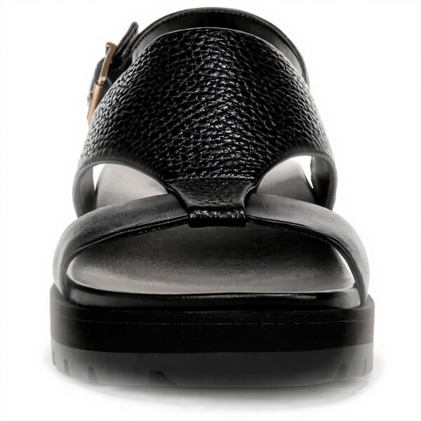 Vionic Alondra Lug Heeled Sandal Black Leather Arch Support