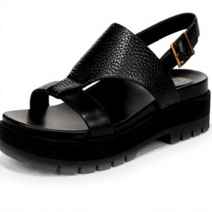 Vionic Alondra Lug Heeled Sandal Black Leather Arch Support