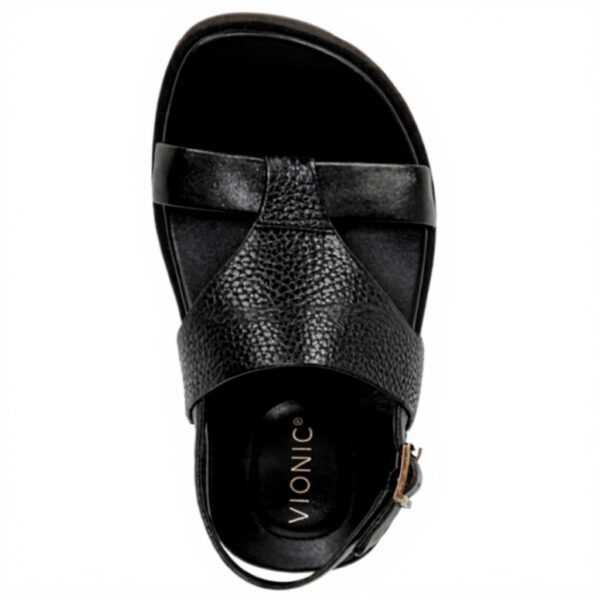 Vionic Alondra Lug Heeled Sandal Black Leather Arch Support
