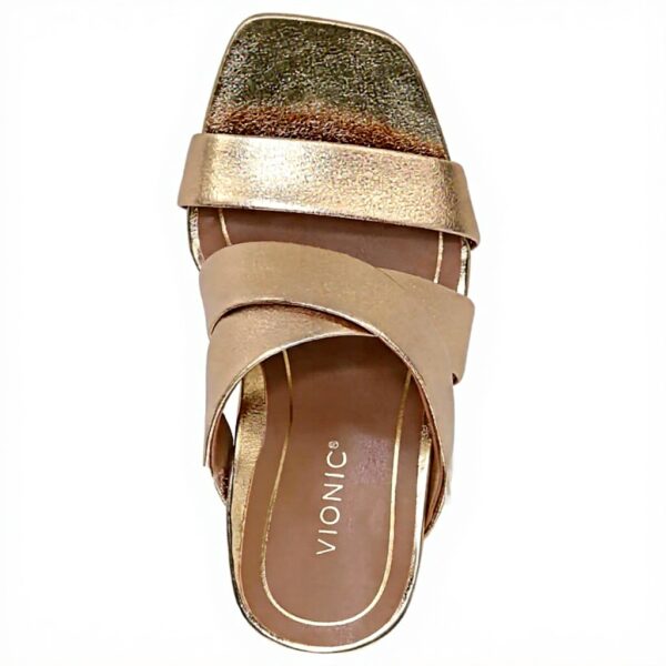 Vionic Women's MerlotSlide Sandal Gold Metallic Leather Support