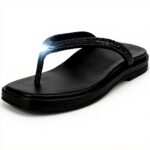 Vionic Women's Vista Shine Flip-Flop Black Crystal Leather