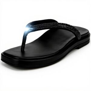 Vionic Women's Vista Shine Flip-Flop Black Crystal Leather